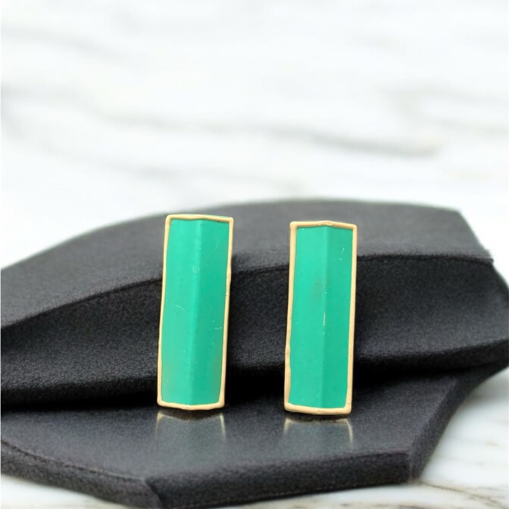 Vintage Green Minimalist Rectangular Earrings